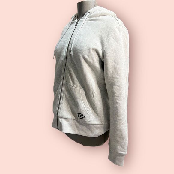 Harley-Davidson Gray zip up Sherpa Hoodie with Logo - Picture 4 of 10